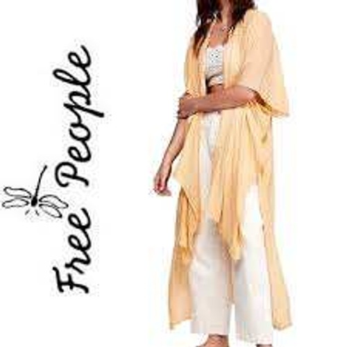 Free People Fp One Pastel Peach Gauze Short Sleeve Kimono Duster Medium Resort